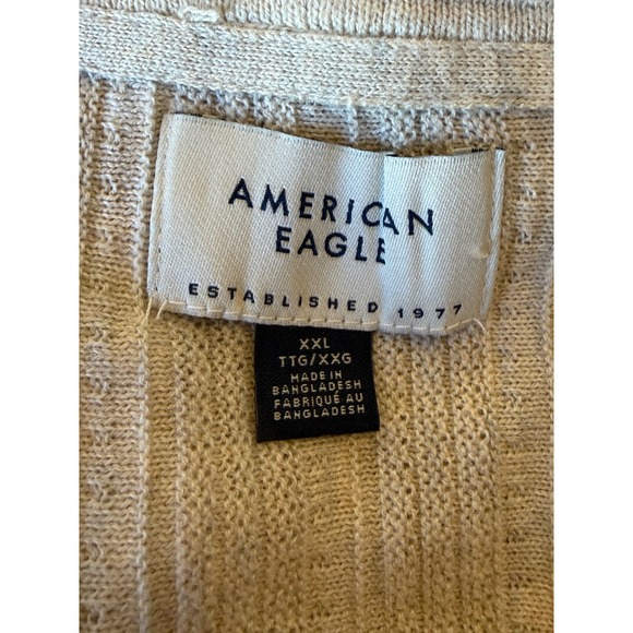 NWOT American Eagle XXL Oatmeal Beige Ribbed Short Sleeve Sweater Polo - Picture 2 of 4